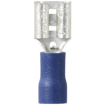 Electrical connector with blue plastic insulation and metal contacts, used for securely connecting cables.