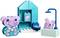 A toy set featuring a purple elephant representing a bathroom. Includes a shower area and a washbasin.