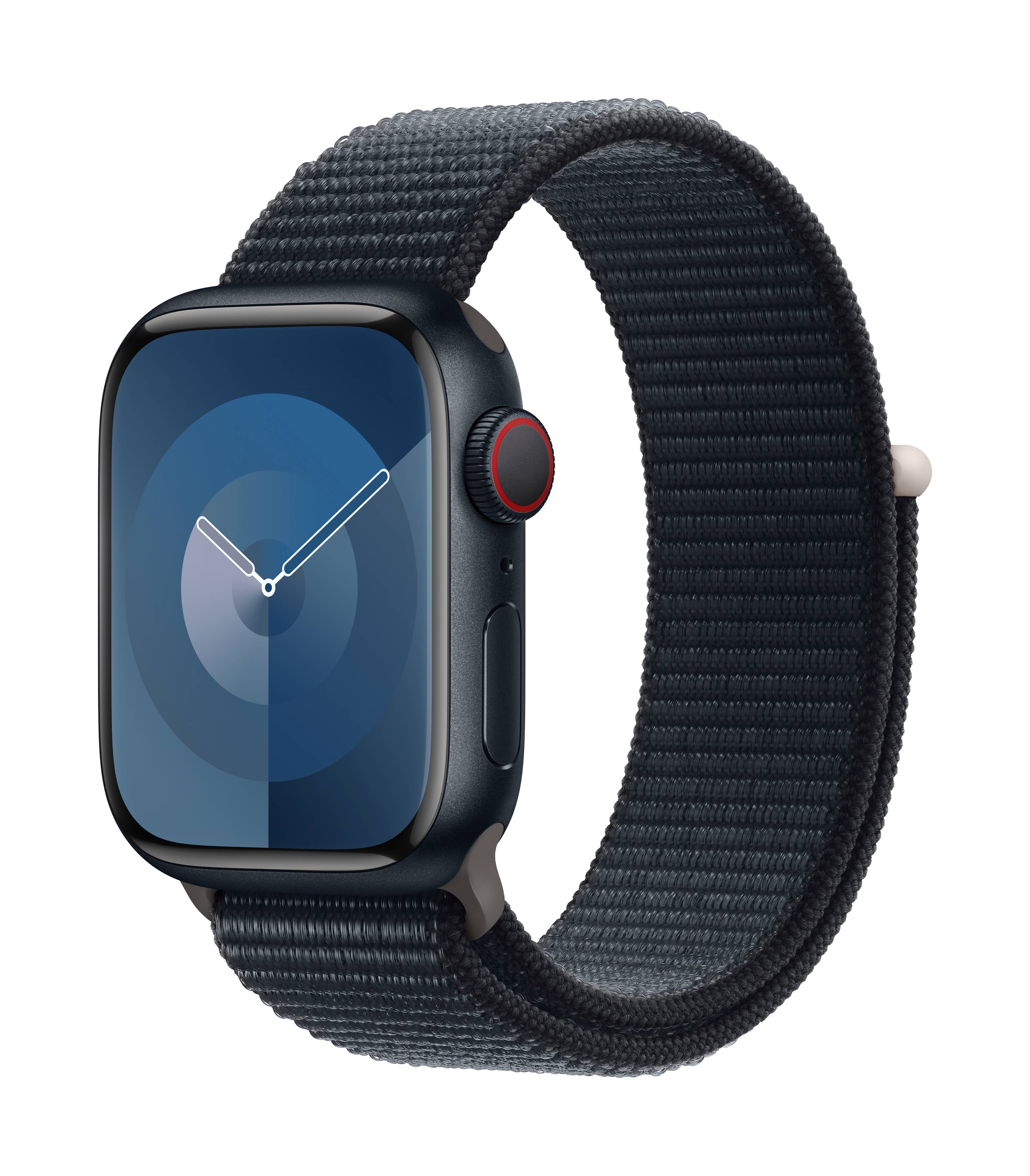 Smartwatch with a black strap and digital display in a contemporary design.