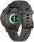 A grey smart watch with green sensors on the back, brand name visible. Suitable for fitness and health monitoring.