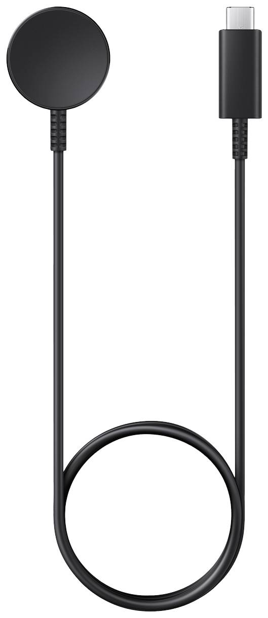 A black USB-C charging cable with a round connector, suitable for wireless charging of devices.