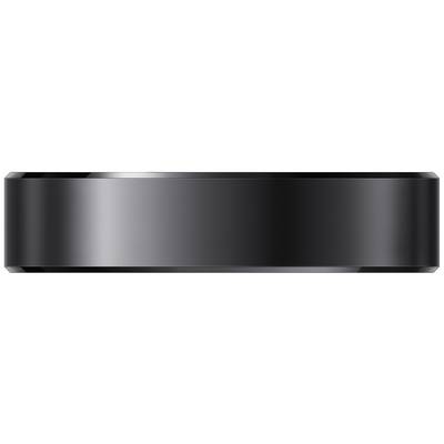 A dark, glossy, rectangular object with rounded edges, resembling a technical device or modern design element.