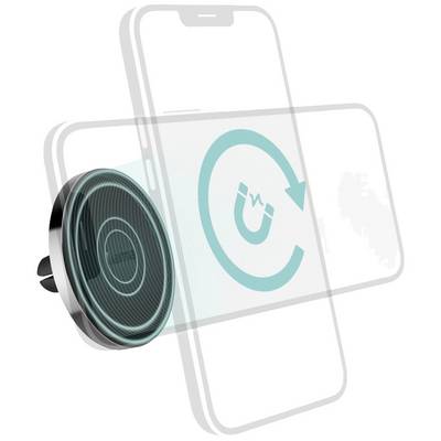 Magnetic car mount and smartphone in interaction shown; the magnetic field is visualised as a circling arrow.