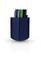 A blue felt pen holder with three pens: blue, green and black.