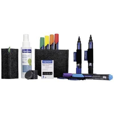 Whiteboard Cleaning Kit with Spray Bottle, Magnets, Markers in Assorted Colours, and Erasers. Perfect for Office Use.