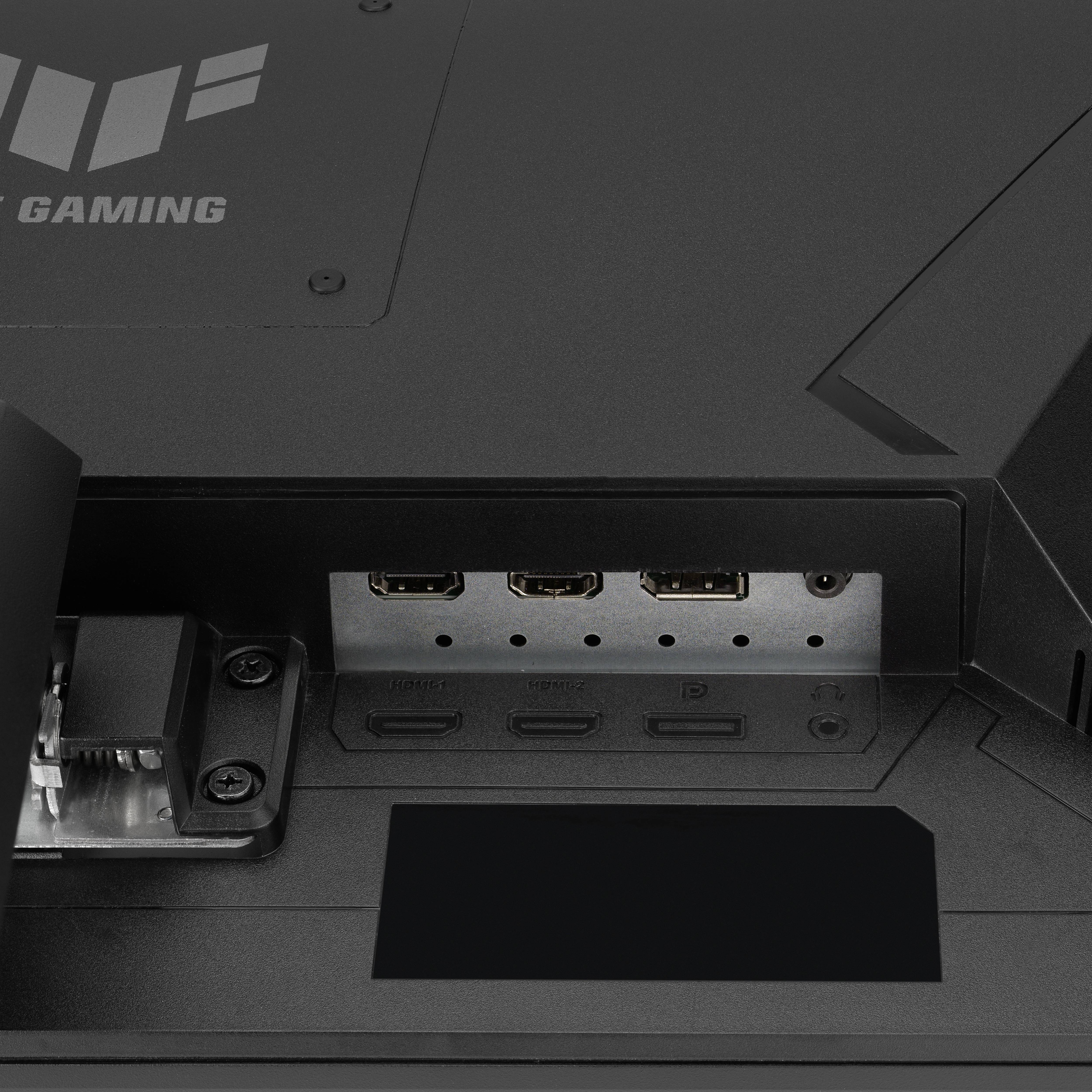 Back of a monitor with various connection options, including HDMI and USB ports.