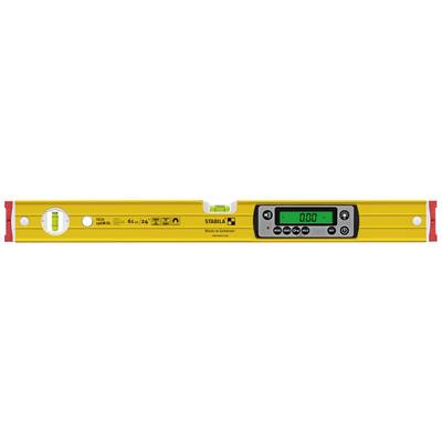 Digital spirit level in yellow with a black display and spirit level bubbles, showing 0.00 degrees. Suitable for precise angle measurements.