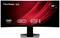 A curved 34-inch monitor from ViewSonic, 1500R curvature, USB-C and docking functionality, black casing, red background.