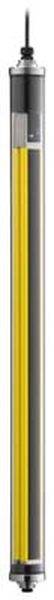 'Long, narrow light with yellow illumination, vertically positioned.'