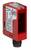 Red, rectangular sensor by Leuze Electronic, model PRK25C/4P-M12, with CE and UL marking and black connection plug.
