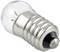 A small light bulb with a metal base and glass dome. It is lying on its side, with the screw thread visible in the foreground.
