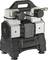 'Small, portable electric compressor with sturdy handle, metal frame, two cylinders and black plastic base.'