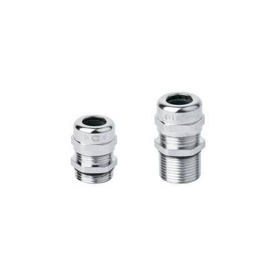 Two metallic cable glands in various sizes, for secure fixing and sealing of cables in enclosures.