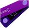 A purple Ledger cryptocurrency hardware wallet, opened and displaying the Bitcoin logo on the screen.