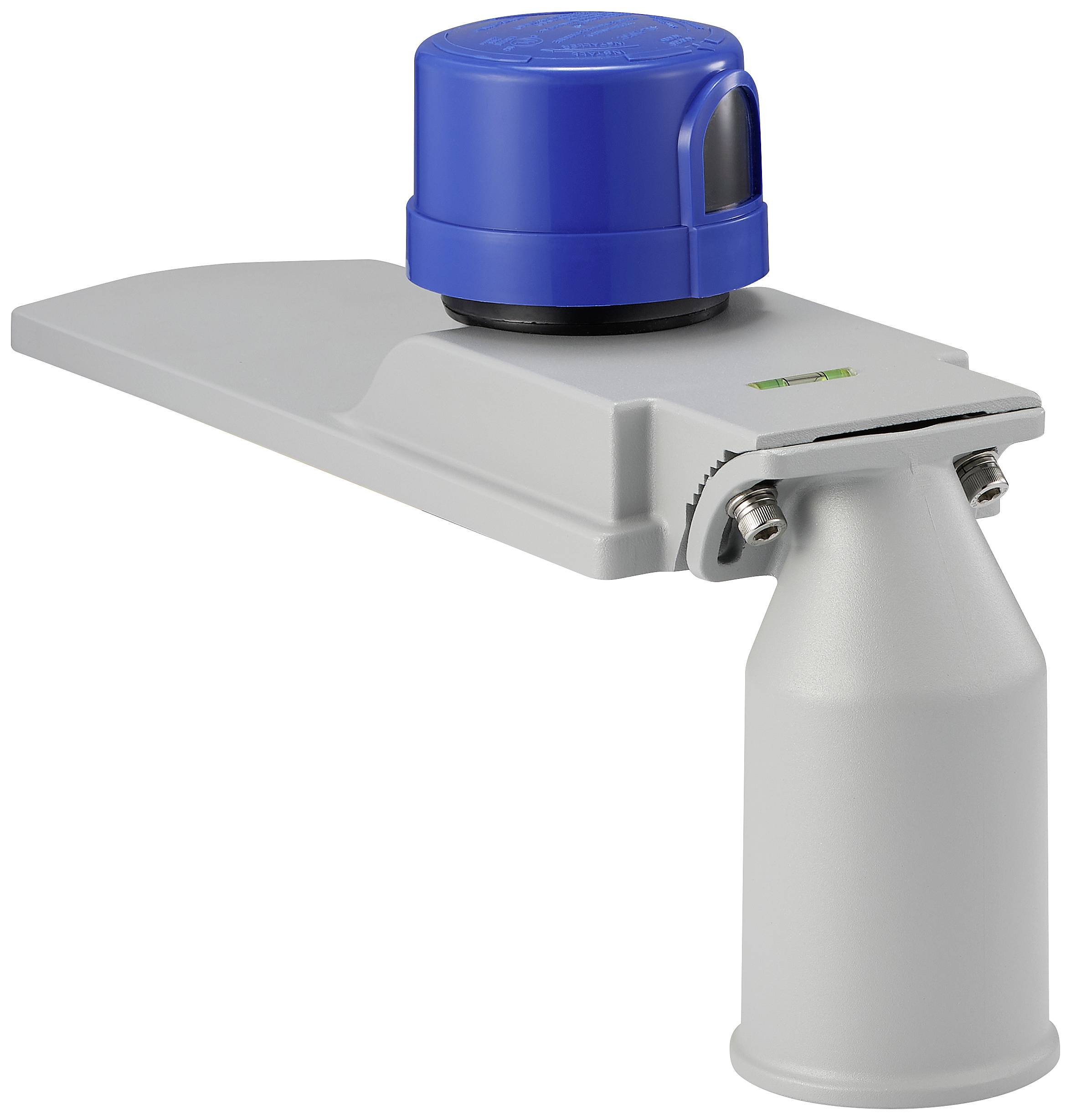 A grey, industrial sensor or measuring device with a blue upper section, potentially for liquid or solid substance monitoring.