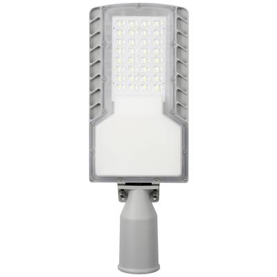 A grey LED street lamp with a rectangular illuminated surface, vertically oriented. It is designed for mounting on a pole.