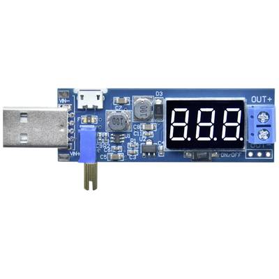 A USB charger tester displays '0.00' on a digital display, with connection options for voltage input and output.