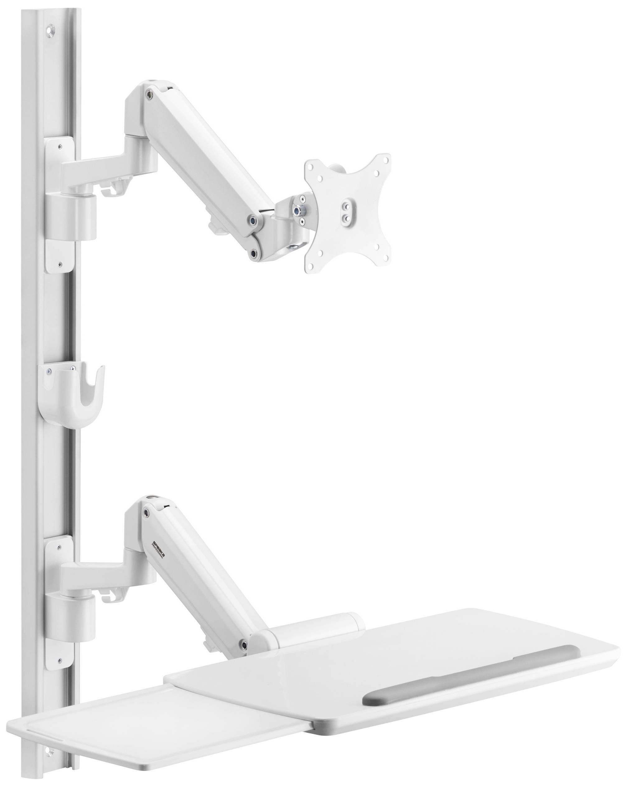 SpeaKa Professional SP-MM-960 1x Monitor wall mount Keyboard support tray, stacked 43,2 cm (17) - 109,2 cm (43) White Height-adjustable, Swivelling, Tiltable