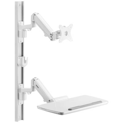 Monitor mount with keyboard tray, mounted on a vertical rail. Enables height-adjustable and flexible workstation.