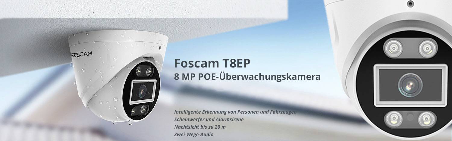 'Foscam T8EP 8 MP POE Surveillance Camera with Intelligent Detection, Night Vision up to 20 m, Two-Way Audio. Suitable for Monitoring.'