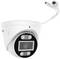 White surveillance camera with a round lens and three LEDs, mounted for ceiling installation, connected with a cable.