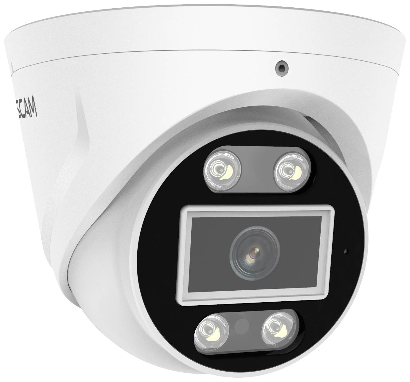 Security camera with a circular housing and multiple lenses. Suitable for surveillance in indoor and outdoor areas.