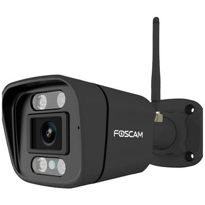 Black surveillance camera with antenna on wall mount, 'Foscam' name on casing.