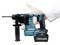 A hand is holding a blue, cordless Makita drill hammer with a black grip and a 40V battery.