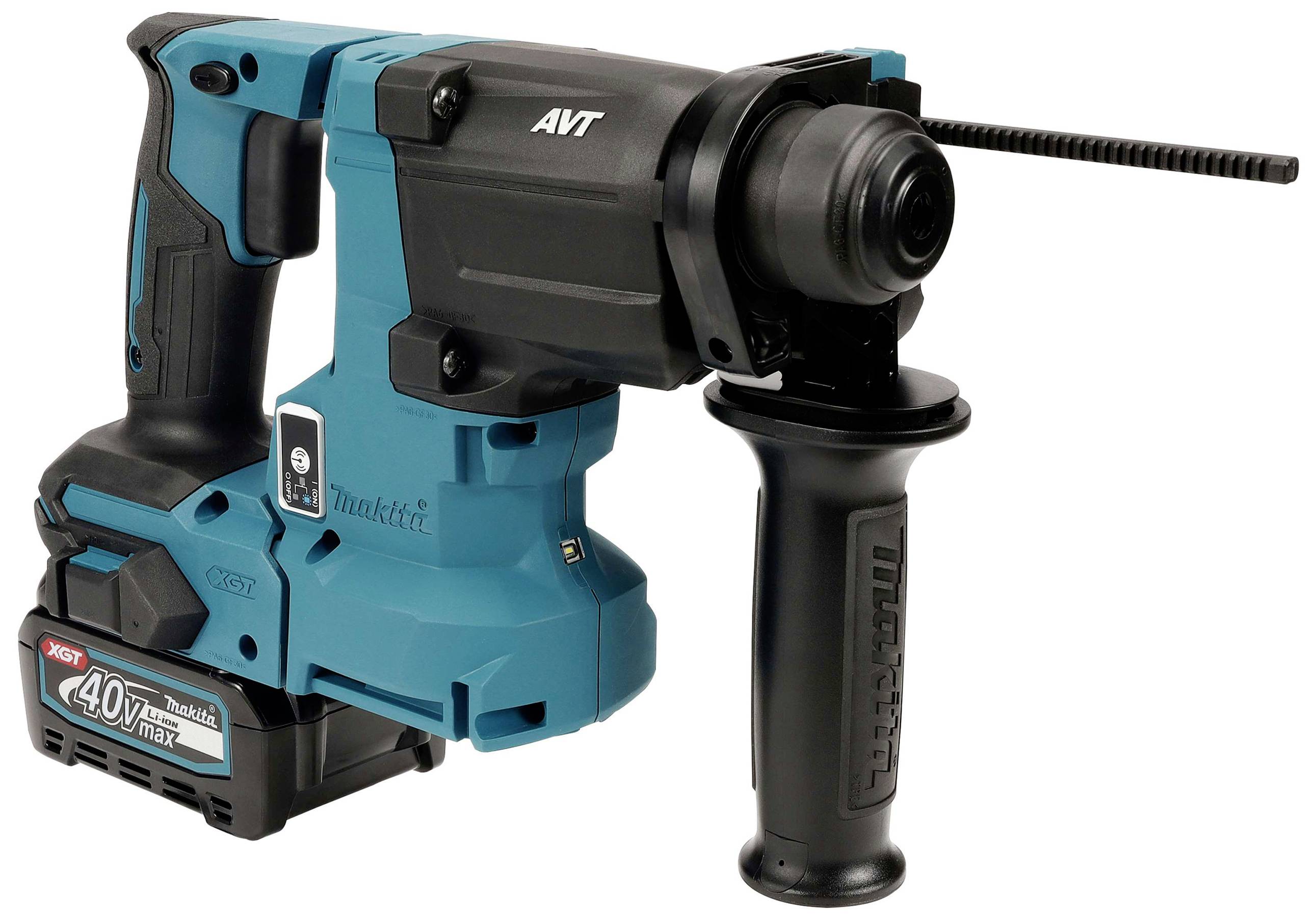 A blue battery-powered drill hammer with an ergonomic handle and hammer drill function, suitable for construction site or DIY work.