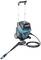 A portable pressure washer on wheels with an extendable handle, black hose, and spray gun.