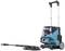 A portable, turquoise high-pressure washer with telescopic handle and hose, suitable for cleaning outdoor surfaces.