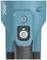 Close-up of a blue electric tool with an on/off switch and a green illuminated LED indicator showing the operational status.