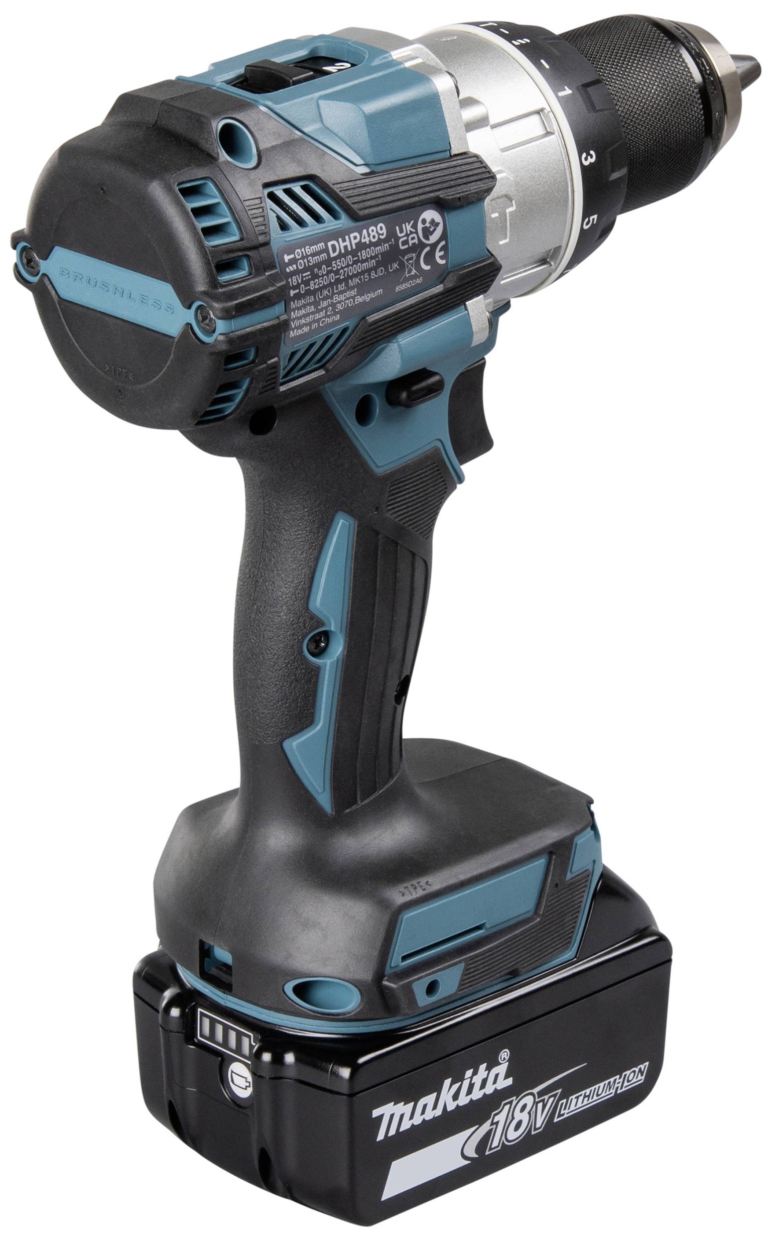 A cordless electric screwdriver with a blue-black casing, powerful, for drilling and screwing tasks.