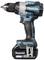 Cordless drill driver with blue-black housing, 18V battery.