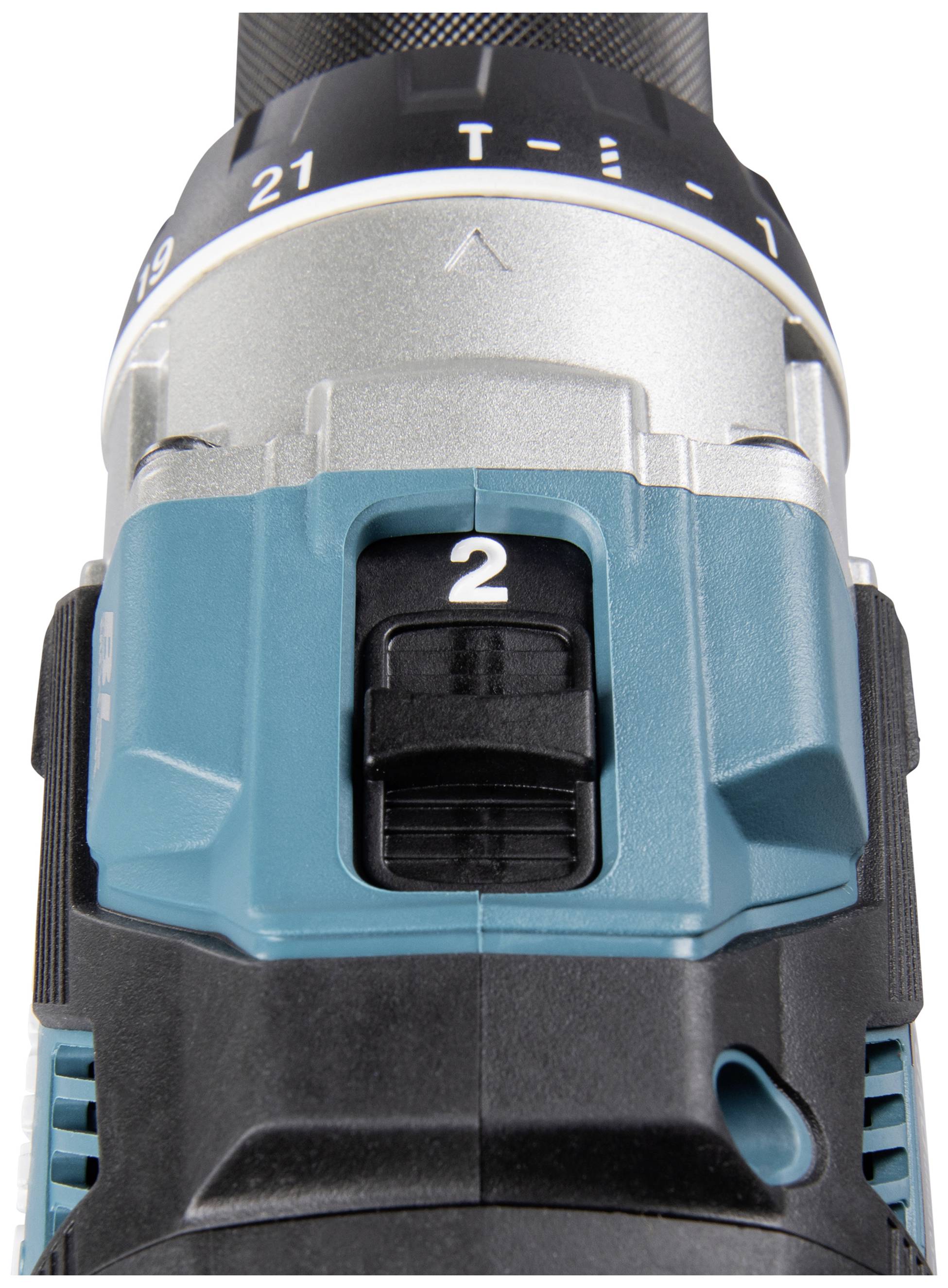 A drill with an adjustable torque control, currently set to '2'. The control shows values ranging from 1 to 21 and T.