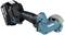 Cordless angle grinder with blue-black casing, compact design, suitable for grinding work. Branded with 'Makita'.