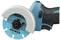 Circular saw with a blue casing and black handle, brand logo depicted on the disc, suitable for metallic and ceramic materials.