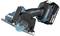 Battery-powered circular hand saw by Makita, model with 18V lithium-ion battery. Ideal for cordless cutting of wood and other materials.