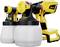 Two yellow spray painting systems with black and white details stand side by side.