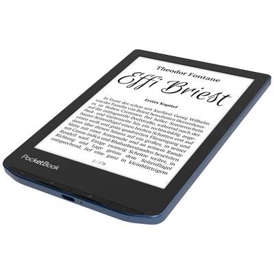 An e-reader displays the book 'Effi Briest' by Theodor Fontane. The title and part of the first chapter are visible on the screen.