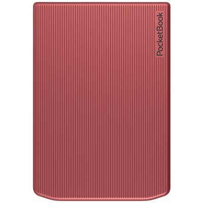 A red, ribbed protective cover for a PocketBook device, slim and rectangular, with a vertical striped pattern.