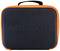 Black case with an orange border and the inscription 'ALBRECHT' in the centre; with a carrying loop at the top.