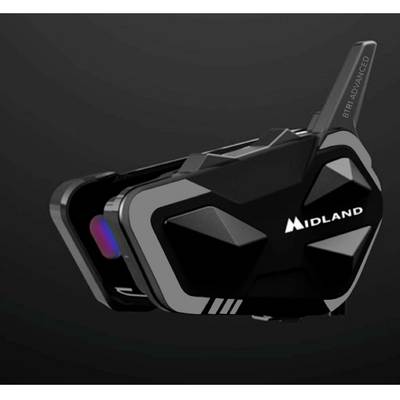 A black, modern device with the inscription 'Midland' and 'BTX1 advanced', presumably a communication device or radio transceiver.