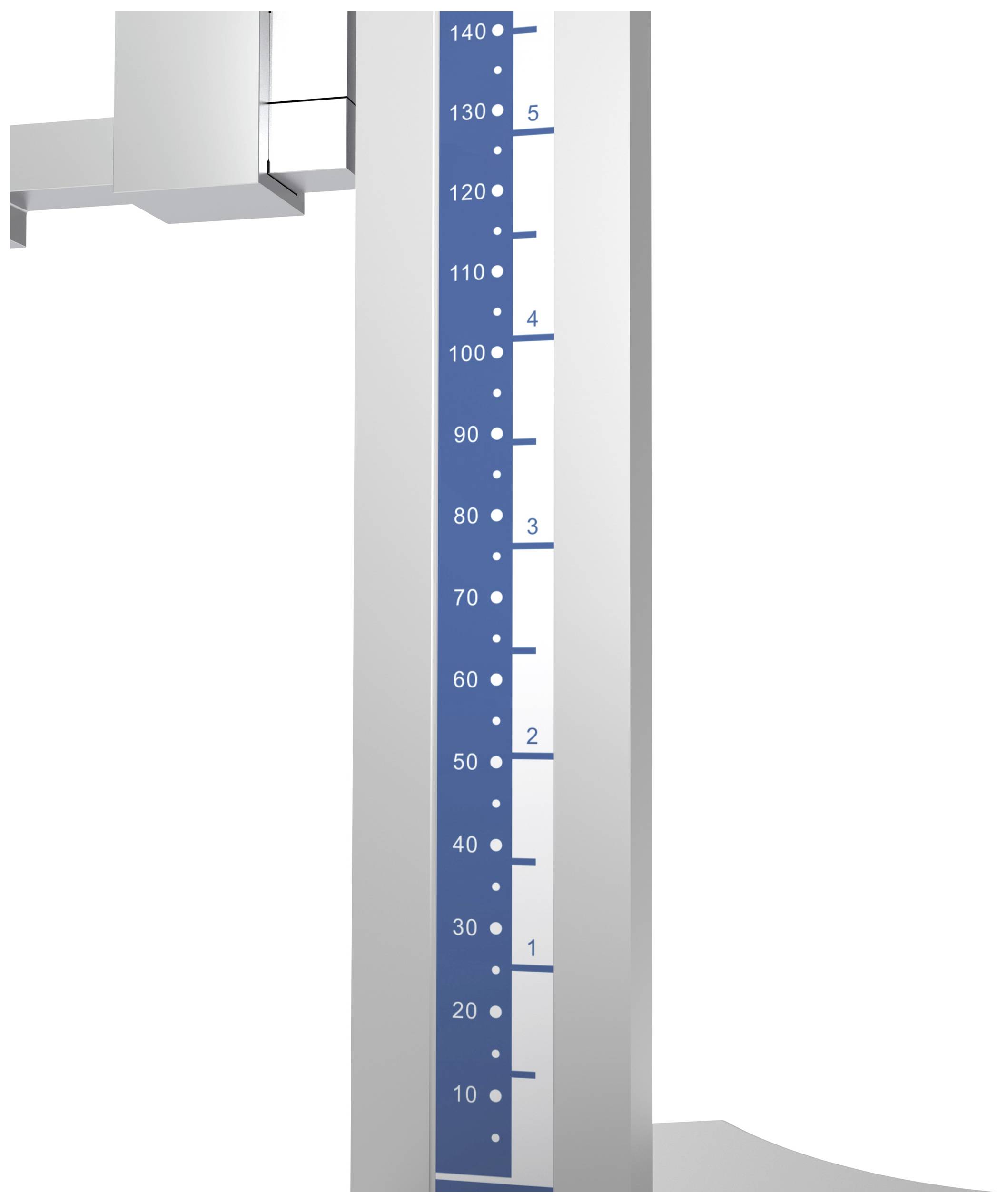 Blue measuring bar with markings from 0 to 140. Each 10-point increment is labelled in English.