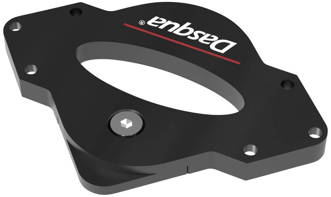 Black metal frame with an oval opening and five holes. The 'Dasequa' logo is visible in white with a red stripe at the top.