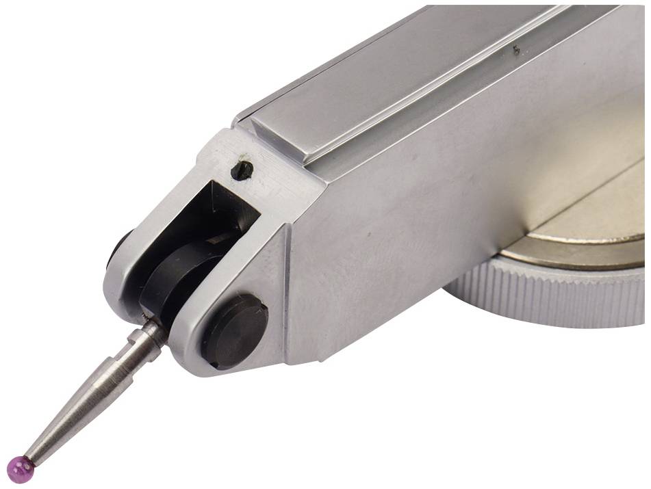 A precision tool with a metal casing and a small, pink measuring tip, used for accurate measurements.