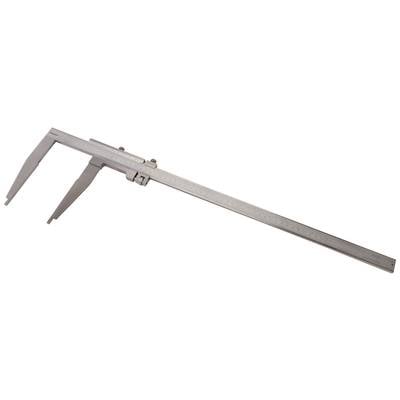 A large metal vernier calliper with a scale, used for length measurement in craft and industrial applications.