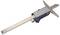 Metal height gauge with vernier scale for precise height measurement, lying on a white background.