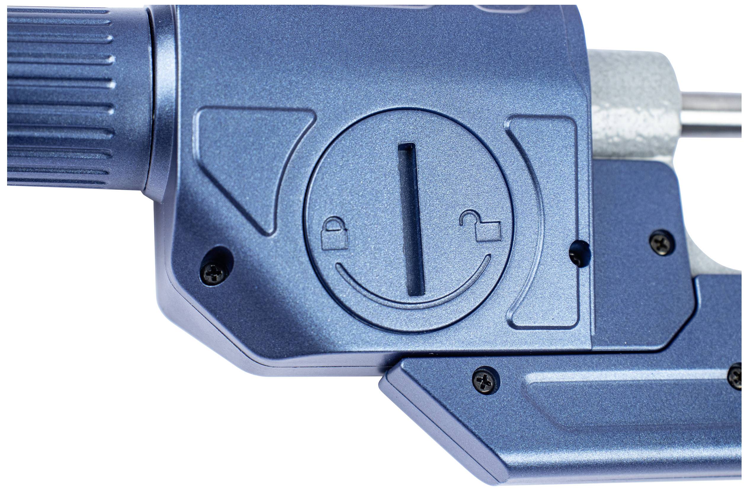 Blue locking mechanism with lock and unlock symbols on metal. Screw head on devices next to other black screws.