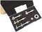 'Micrometer set in a blue case with multiple sizes, manual and accessories.'